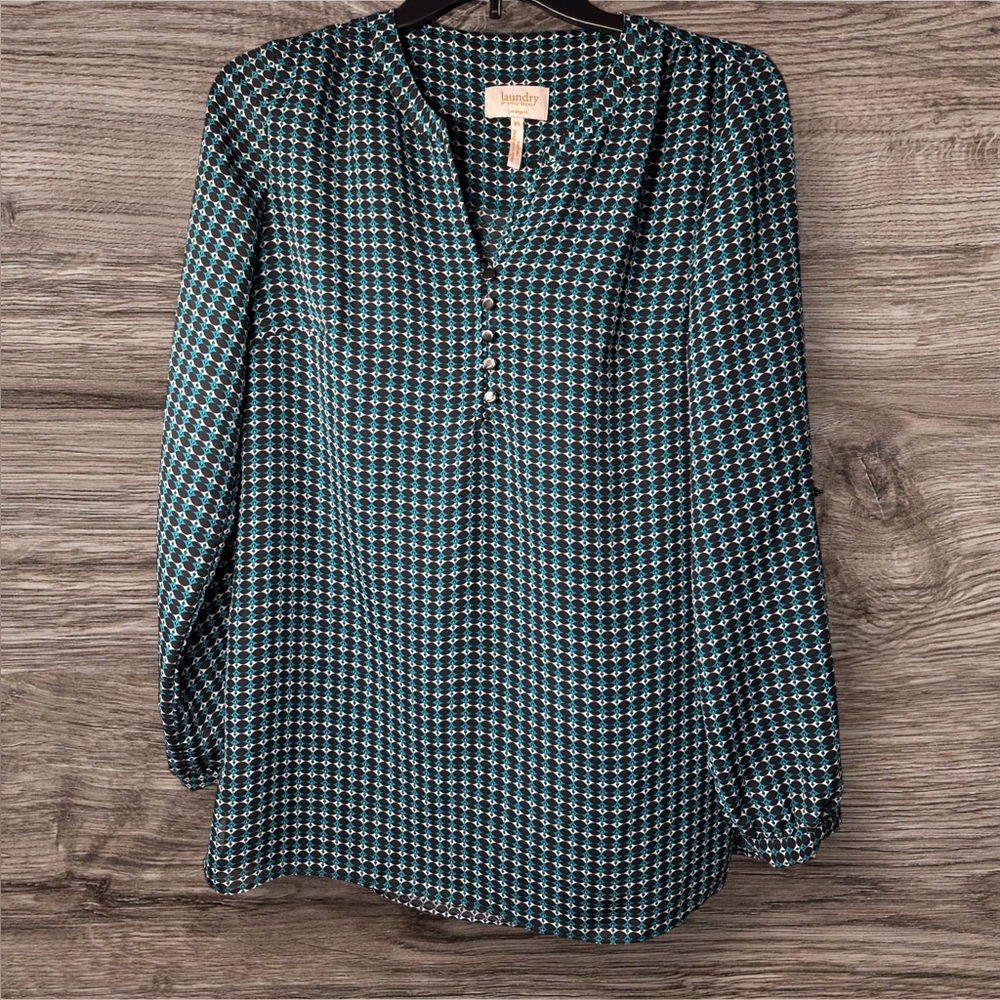 Laundry‎ Shelli Segal Multi-Color Long Roll Tab Sleeve Tunic Blouse - Picture 1 of 8